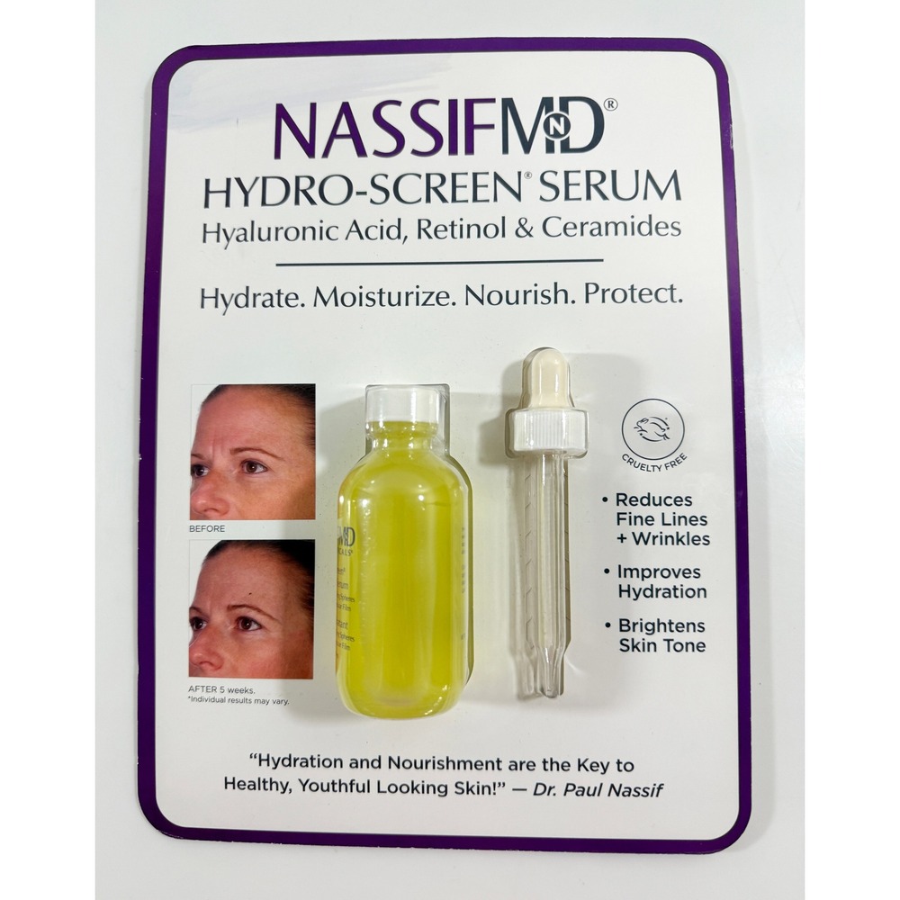 NassifMD Hydro-Screen Serum Women 2oz Yellow Hyaluronic Acid Retinol Ceramides